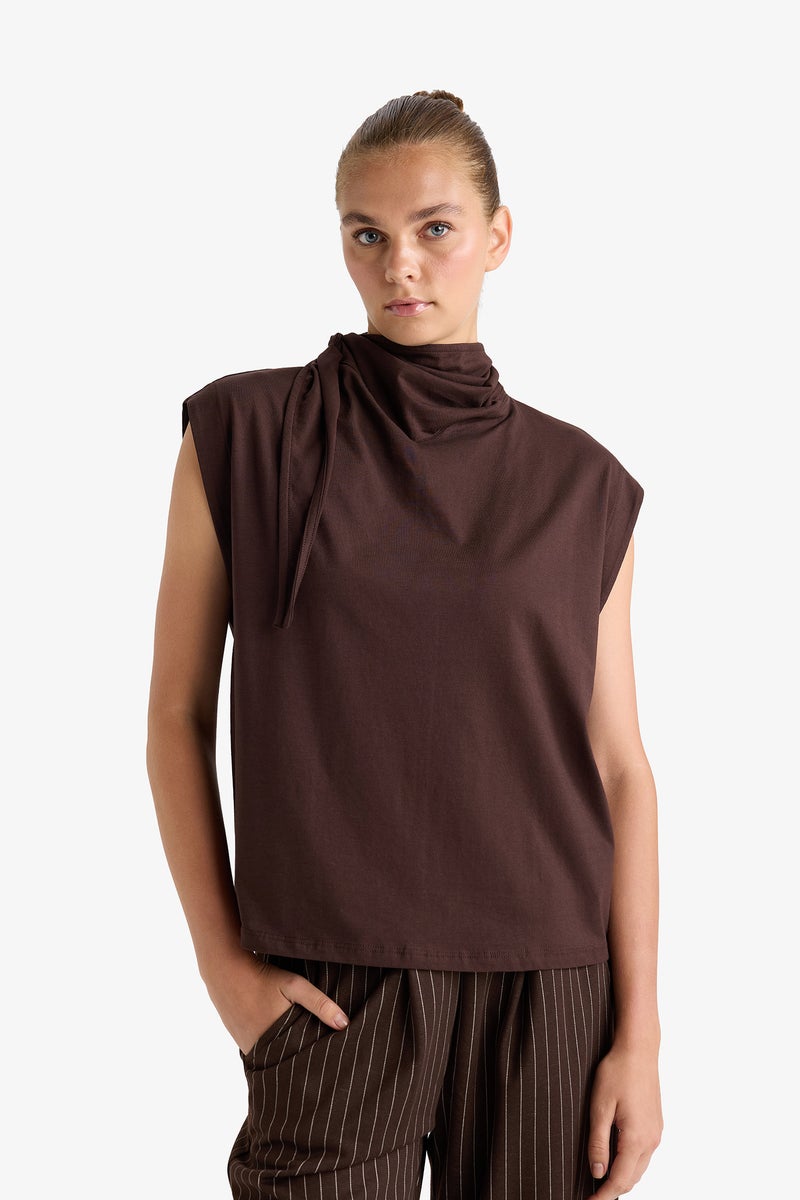 DeFacto Brown Woman Slim Fit Half Turtleneck Blouse Casual - Image 4